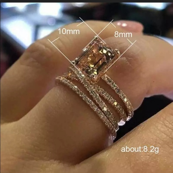 Emerald Cut Topaz 14k Rose Gold Filled Ring Set - Picture 2 of 2